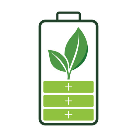 Illustration of a battery with leaves representing renewable energy and environmental awarenessのイラスト素材