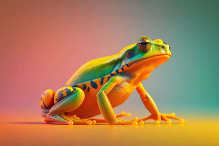 Frog on a colorful background. AI Generatedの素材