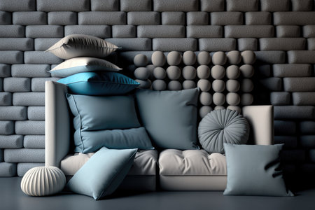 Comfortable sofa with pillows in modern interior, AI generatedの素材