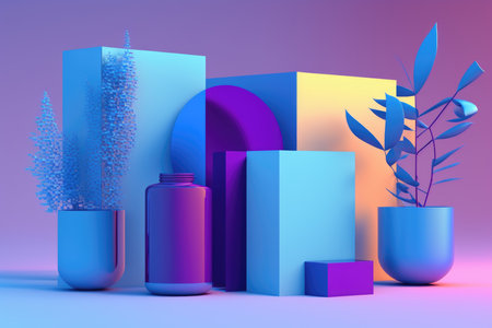 abstract background, geometric shapes in blue and violet colors, AI generatedの素材