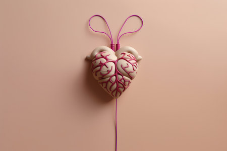 Human heart made of plasticine on pink background. ai generatedの素材