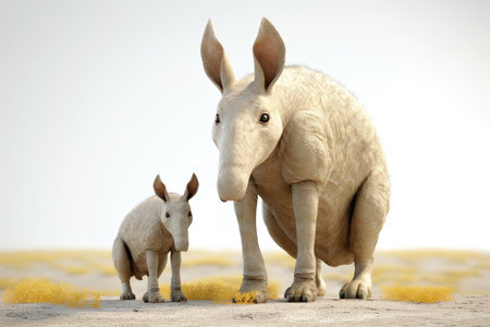 aardvark or Orycteropus with young, burrowing, nocturnal mammal in Africa of the order Tubulidentata, insectivore with long snout, ai generatedの素材