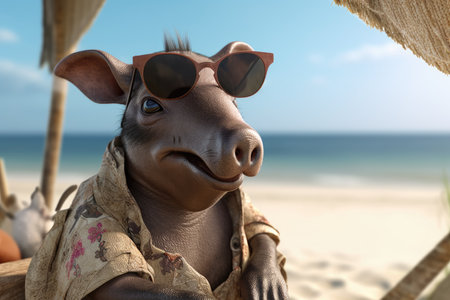 aardvark or Orycteropus wit sunglasses, burrowing, nocturnal mammal in Africa of the order Tubulidentata, insectivore with long snout, ai generatedの素材