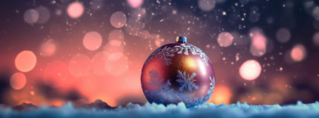 Christmas bauble with snow and bokeh background 3D rendering. AI generatedの素材