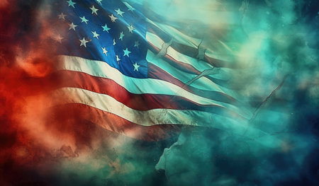American flag and smoke in grunge style with copy space for 4 july independence day and other celebration. Abstract background AI generatedの素材