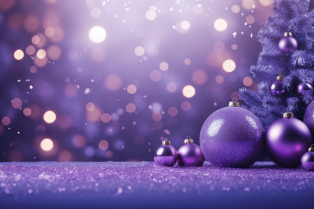 Purple christmas balls on bokeh background with copy space. Ay generatedの素材