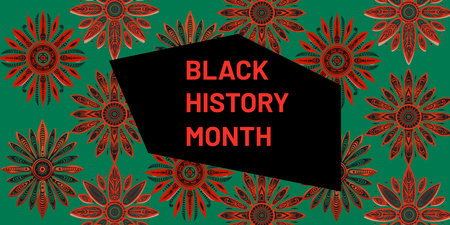 Vector with the colors red and green with tribal African elements and the text "Black History Month."のイラスト素材