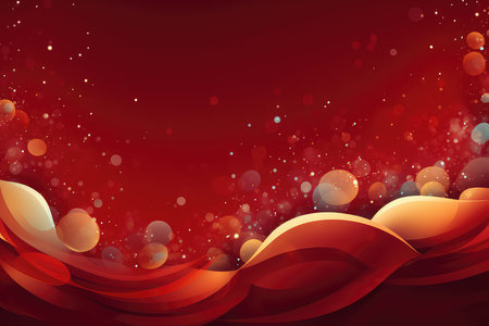 Abstract red background with bokeh lights and waves. AI generatedの素材