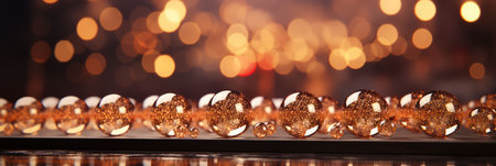 Christmas background with golden baubles and bokeh lights. AI generated,の素材