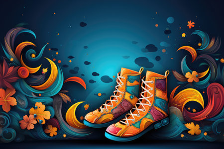 Hiking shoes on abstract background. Abstract background for Put on your own Shoes Day. AI generatedの素材