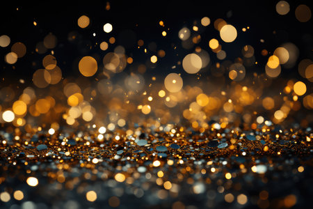 golden glitter vintage lights background. gold and black. defocused. Yellow glitter Background for christmas or special occasion. AI generatedの素材