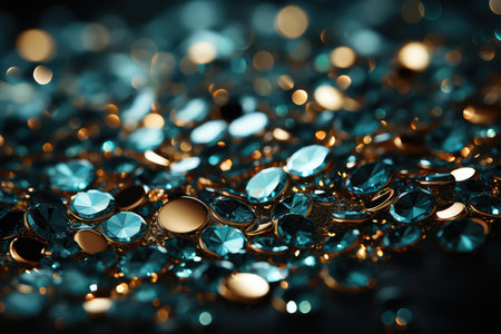 Shiny jewelry background with bokeh effect. Close up. Turquoise Glitter Background for Christmas or Special Occasion. AI generatedの素材