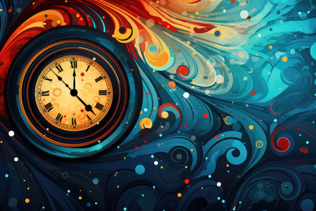 abstract background with clock and bokeh effect, Abstract banner for New Year's Eve. AI generatedの素材
