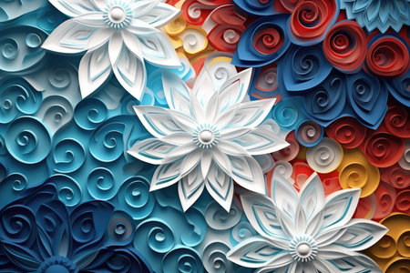 Paper snow flakes on blue background for cutout snowflakes day. AI generatedの素材