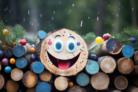 Abstract background for Caga TiÃ³( Spain Andorra), Tio de Nadal (Spain, Catalonia) : A smiling Christmas log that poops gifts when beaten with sticks on Christmas Eve. AI generatedの素材