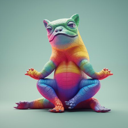 New Year, New Pose: A Multicolored Animal Embodies Mindfulness Through Yoga, Perfect for Resolutions and Mindfulness Day. AI generatedの素材