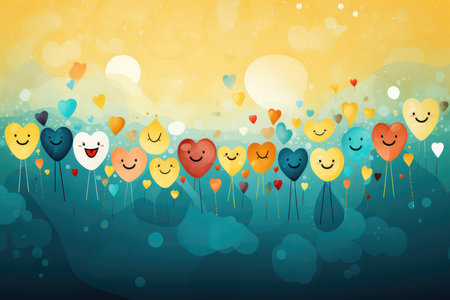 Background with hearts and balloons. abstract background for February: National Children's Dental Health Month. AI generatedの素材