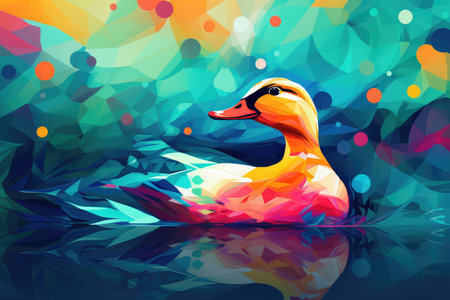 Colorful abstract background with a duck swimming in water. abstract background for February 6: Lame Duck Day. AI generatedの素材