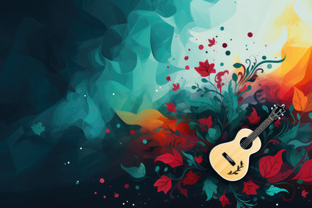 Grunge background with guitar and floral ornament. February 9th's Welsh Language Music Day, celebrating music performed in the Welsh language. AI generatedの素材