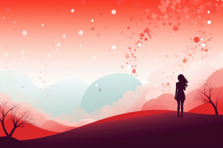 Silhouette of a girl on a red background. Helplines Awareness Day. AI generatedの素材