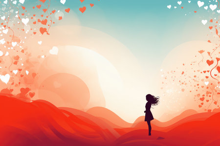 Background with girl and hearts for Valentine's Day . AI generatedの素材