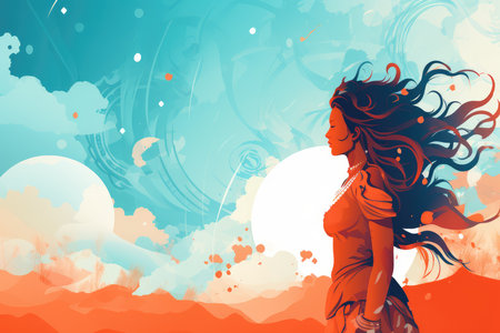 Illustration of a beautiful girl on the background of the night sky, Abstract background for independence Day. AI generatedの素材