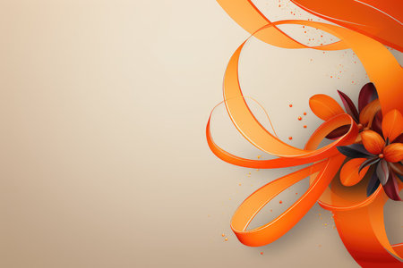 Abstract orange background with flower and ribbons. AI generatedの素材