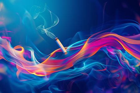 Smoking cigarette on a colorful abstract background. Closeup. ,AI generated,の素材