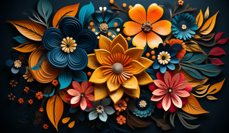 Abstract floral background with colorful flowers. Colorful floral Mandala, Mexican Folklore, banner for Flores the mayo or Hispanic american heritage month. AI generatedの素材