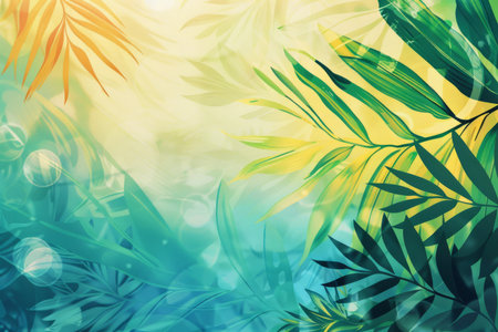 Summer tropical background with palm leaves and bokeh. Abstract background for Palm Sunday. AI generatedの素材
