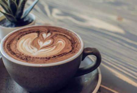 Selective focus on glass of coffee with copy spaceの写真素材