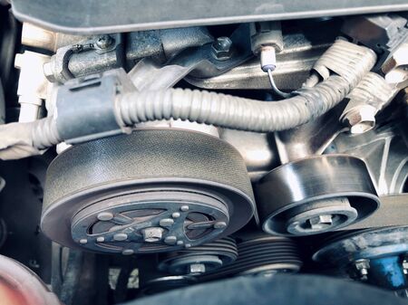 close up car engine, internal automotive maintenance