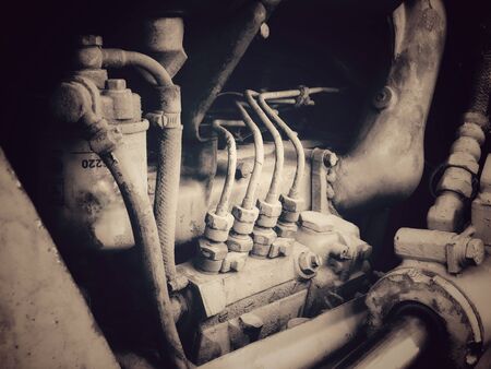 Close-up vintage tracked tractor machineの写真素材