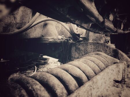 Close-up vintage tracked tractor machine