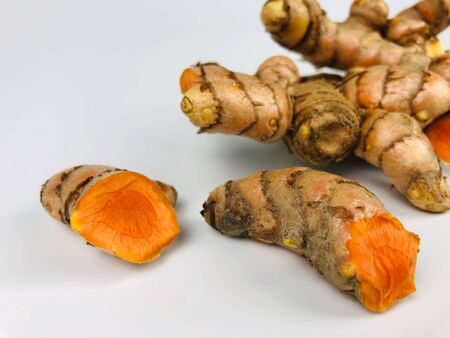 close up Turmeric root isolated on white background