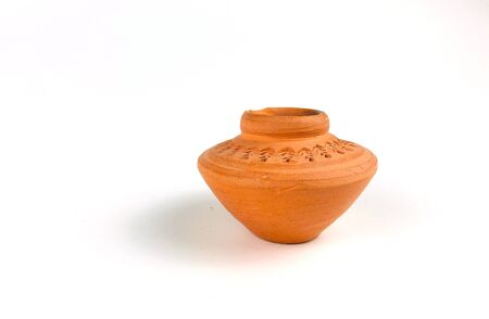 Brown clay jar, isolated on white background