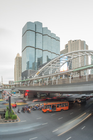 BangkokThailand   May 132015 : Traffic in Sathorn districtBangkokThailand. Cars with blur motion.のeditorial素材