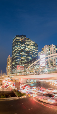 BangkokThailand   May 132015 : Long exposure of night traffic on Sathorn districtBangkokThailand.