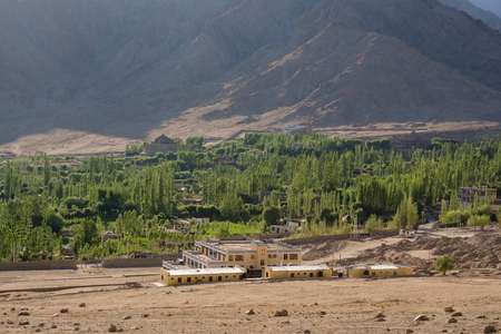 Leh city with sunset from the topの写真素材