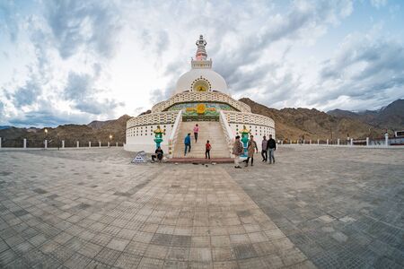 Ladakh,India - July 6,2014 : Many people go to Shanti Stupa in the evening.のeditorial素材
