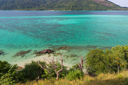 Sunrise beach with blue cloud sky in Koh Lipe islandの写真素材