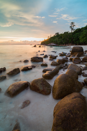Silhouette sunset sky at pattaya beach in Koh Lipe Islandの写真素材