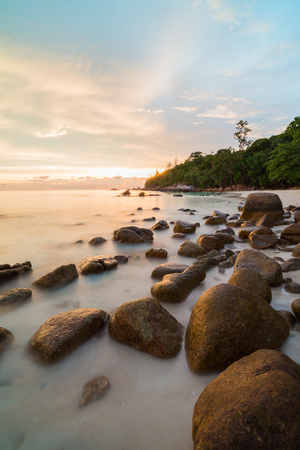 Silhouette sunset sky at pattaya beach in Koh Lipe Islandの写真素材