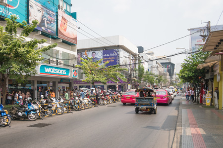 Bangkok,Thailand - February 22,2016 : Bad traffic at entrance of Siam Square.Siam Square is a shopping and entertainment area in Bangkokのeditorial素材