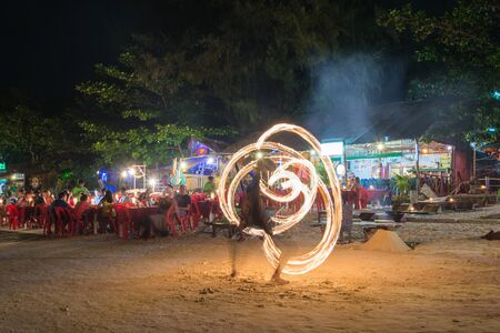 Koh Lipe,Thailand - November 28,2014 : Fire Show at night on Pattaya beach in Koh Lipe Islandのeditorial素材
