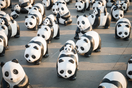 BANGKOK,THAILAND - MARCH 4, 2016 : 1,600 pandas have just arrived in Bangkok as part of their world tour. The papier mache sculptures will be exhibited in Bangkok during March and April 2016.The number 1,600 represents how many pandas are left in the wildのeditorial素材