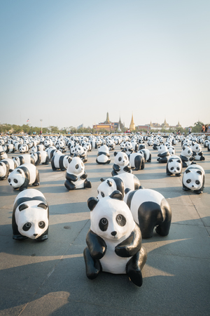 BANGKOK,THAILAND - MARCH 4, 2016 : 1,600 pandas have just arrived in Bangkok as part of their world tour. The papier mache sculptures will be exhibited in Bangkok during March and April 2016.The number 1,600 represents how many pandas are left in the wildのeditorial素材