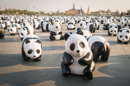 BANGKOK,THAILAND - MARCH 4, 2016 : 1,600 pandas have just arrived in Bangkok as part of their world tour. The papier mache sculptures will be exhibited in Bangkok during March and April 2016.The number 1,600 represents how many pandas are left in the wildのeditorial素材