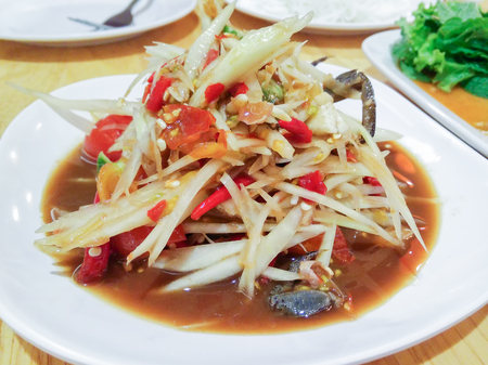 Som Tum Poo, Thai papaya salad with crab. Traditional Thai foodの写真素材
