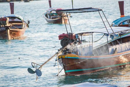 Unidentified villager prepare boat for launch tourist around Lipe islandの写真素材